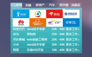 jQuery 招聘选项卡TAB切换布局