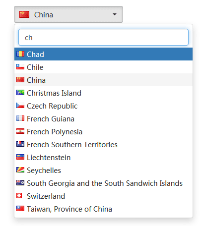 jQuery 世界各国国家下拉菜单选择框插件